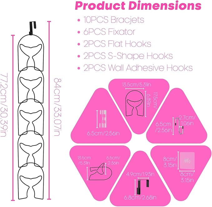 LINFIDITE 10 Pack Baseball Hat Rack Hanger Holder Organizer Multi Hook Wall Mounted Over Door Cap Display Storage Rack Holder Closet Hanging Storage Rack w Hanging Hook Mermaid Tail Black