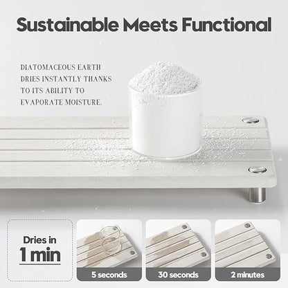 Razborci Instant Dry Sink Caddy Kitchen Sink Organizer, Quick Drying Stone Tray Diatomite Sponge Holder Soap Dish, Bathroom Countertop Fast Dry Water Absorbing Vanity Rack, Beige,12" x 5"