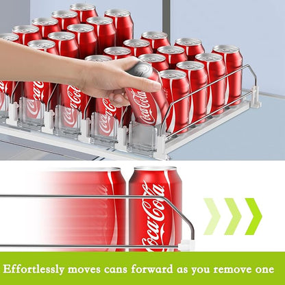 IBORING Drink Organizer for Fridge,Self Pushing Fridge Drink Organizer,Automatic Drink Dispenser for Fridge-Holds up to 15 Cans, 14.96inch, White