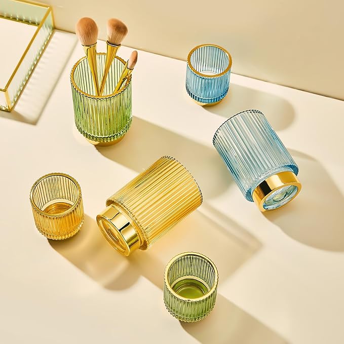 Makeup Brush Holder Organizer,Toothbrush Holders,Desk Pen Pencil Holder,Multifunctional Vintage Glass Brush Cup（S/Milky White/A3-US）