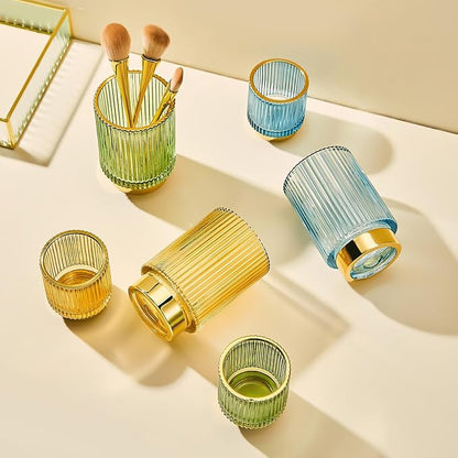 Makeup Brush Holder Organizer,Toothbrush Holders,Desk Pen Pencil Holder,Multifunctional Vintage Glass Brush Cup（S+L/Milky White/A3-5-US）