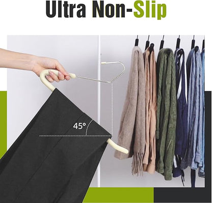 Spring Fever Open Ended Non Slip Sponge Padded Pants Hangers - Chrome Plating Foam Heavy Duty Space Saving Beige 5