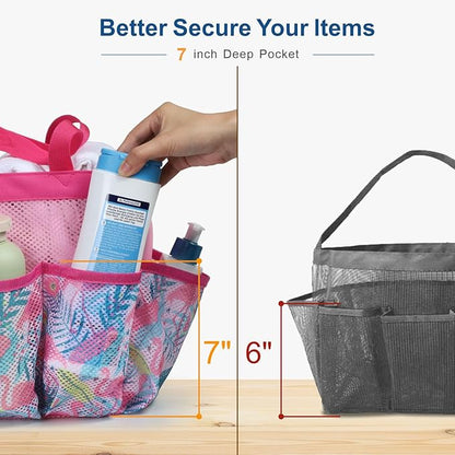 F-color Shower Caddy Portable - Mesh Shower Bag Basket Tote for College Dorm Room Essentials Bathroom Gym Camp Quick Dry for Women Men with S Hook, Pink Flamingo