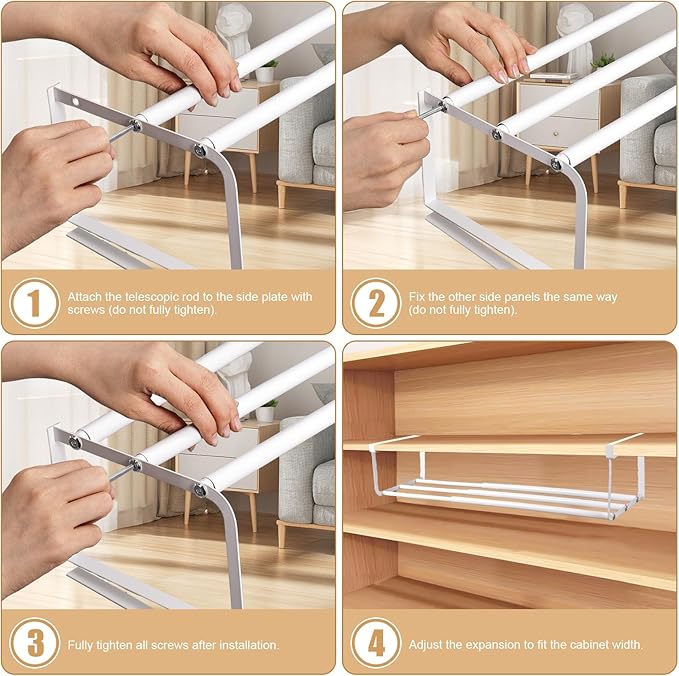 eygeufg Expandable Shoe Rack Organizer – Hanging Adjustable Shoe Rack for Closet & Under-Cabinet Storage Shelf, Ideal for Kitchen, Bedrooms, Laundry Rooms (White, 2 Pcs)