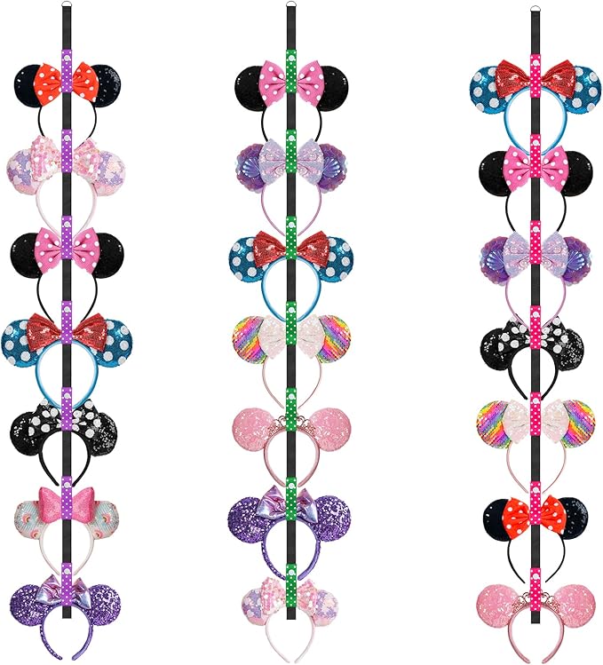 3 Pcs Mouse Ears Holder, Mouse Ear Headband Holder Organizer, Headband Storage Display Stand, Hanging Hair Accessory Rack for Girls Room Wall Decor