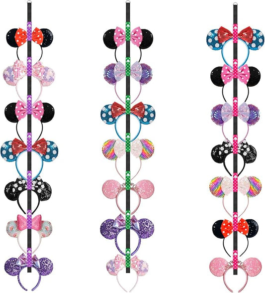 3 Pcs Mouse Ears Holder, Mouse Ear Headband Holder Organizer, Headband Storage Display Stand, Hanging Hair Accessory Rack for Girls Room Wall Decor