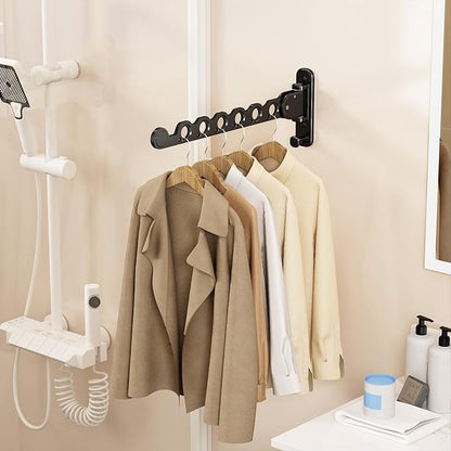 Wall Mounted Clothes Hanger Rack Folding Wall Mounted Clothes Hanger for Laundry (Black)