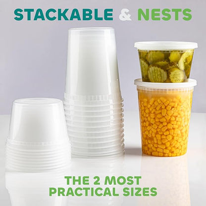 JoyServe 16 Sets Deli Containers with Lids – 16oz & 32oz – Leak Proof, Microwaveable, Dishwasher & Freezer Safe – Plastic Food Storage & Soup Containers