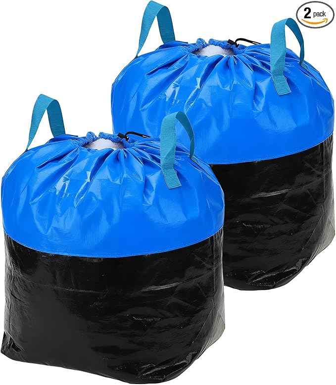 uxcell 2Pcs Extra Large Moving Bags, 20 x 18 x 25" Heavy Duty Woven Clothes Storage Totes Waterproof Packing Bags with Elastic Band and Handle for Home Camping Packing Quilts, Blue