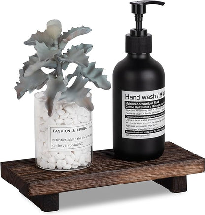 Bathroom Tray Farmhouse Decor Pedestal Stand Wood Riser Display Kitchen Accessories Soap Holder for Sink, Counter, Vanity, 8.7 * 3.6 Dark Brown