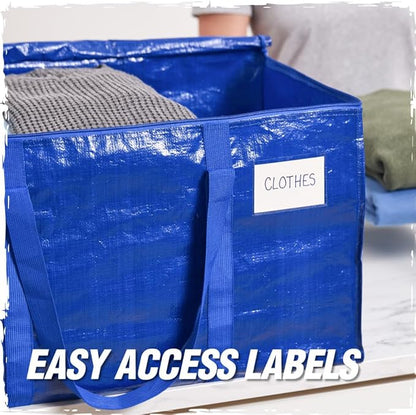 RUGGED RHINO Heavy Duty Extra Large Blue Moving Bags, Durable Bag with Strong Handles and Zipper, Moving Boxes Alternative for College Packing, Holiday Décor, Space Saving Storage with Label, 2 Pack