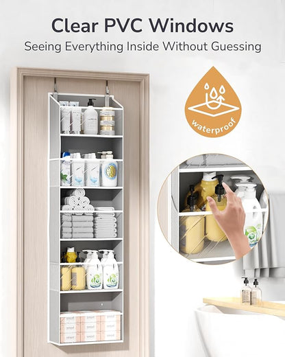 ULG Clear Over The Door Organizer 5-Tier Hanging Storage with 4 Side Pockets,Back of Door Organizer for Pantry, Bathroom, Nursery, Light Grey