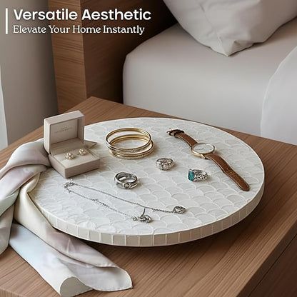 CHI AN HOME 12 Inch Capiz Lazy Susan, Decorative Lazy Susan Turntable Centerpiece for Dining Table, Kitchen Counter, Round Mother of Pearl Capiz Shells Spinning Tray for Countertop & Tabletop (White)