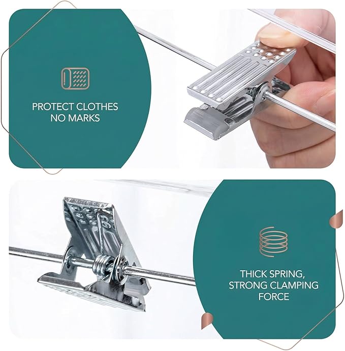 HOUSE DAY Clear Pants Hangers with Clips 12 Pack, Plastic Skirt Hangers for Women, 14 Inch Clip Hanger for Pants, Skirts, Jeans, Shorts, Legging, with 360-degree Swivel Hook, 2 Adjustable Clips