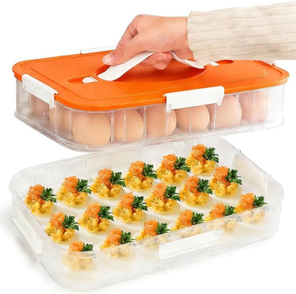 VitalYang Deviled Egg Container with Lid, Double Layer Egg Container, 36 Count Deviled Egg Tray- Secure Lock & Handle, Stackable, Leak-Proof Design for Parties & Catering, Orange