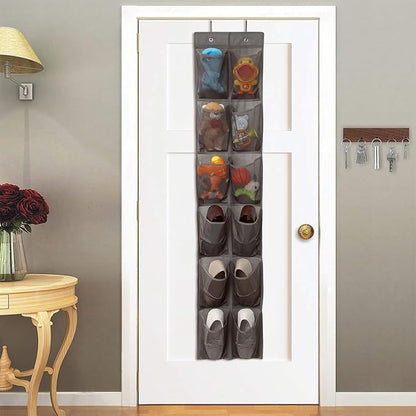 GOMAJI 12 Large Pockets Over The Door Hanging Shoe Organizer, LIGHT BROWN COLOR