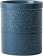 Fun Elements Kitchen Utensil Holder, 7.2" Super Large Utensil Crock Heavy and Stable Lace Emboss Ceramic Utensil Holder for Kitchen Counter (Grayish Blue)