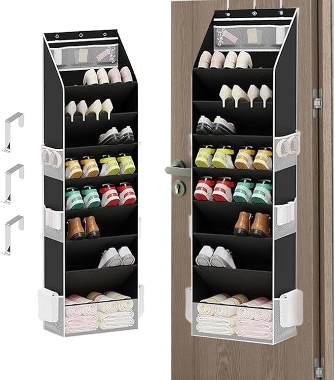Genérico Over the Door Shoe Organizer | 8 Tier Hanging Organizer for 16-24 Shoes | Storage Closet Home Bathroom Bedroom Classroom