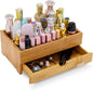 GOBAM Bamboo Makeup Organizers and Storage with Drawer - Wooden Cosmetic Organizer Countertop for Bathroom, Bedroom, Closet, Kitchen, Vanity & Dresser - Make up Vanity Station