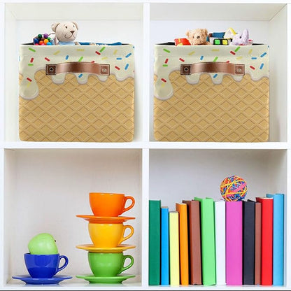 Ice Cream Texture Storage Basket Bin, Large Cube Storage Box Canvas Collapsible Storage Organizer for Home Office Closet - 15 L x 11 W x 9.5 H