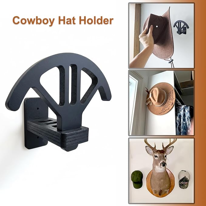 Adjustable Cowboy Hat Rack Holder, Wooden Cowboy Hat Wall Mount Stand for Wall Can Keeps Original Shape of Hat, 4-Speed Adjustable Western Hat Display, for Fedoras Hat Cowboy Hat Sun Hats
