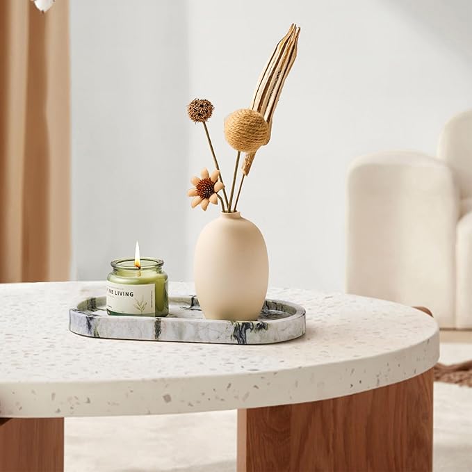 Natural Marble Vanity Tray Luxury Oval Stone Trays for Jewelry Perfume Candle, Calacatta Viola Decorative Dish for Bathroom,Bedroom,Dresser Countertop Storage Organizer for Home Decor (WH059)