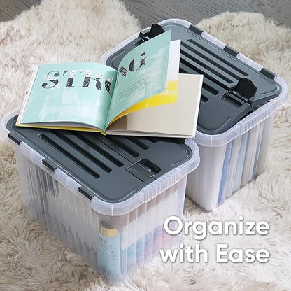 Superio Clear Storage Bin with attached Lid, 27.5 Quart Storage Box with Hinged lid