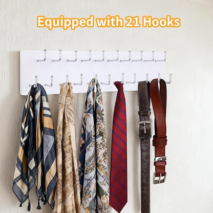 Belt Organizer Holder Wooden Belt Hanger for Closet Wall Mount Belt Storage Rack Tie Bra Scarf Hanger Holds Over 40 Large Belts (White)