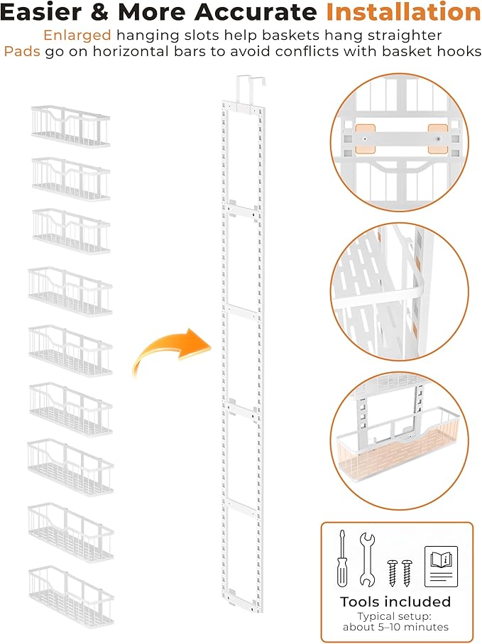 EVERIE Over the Door Pantry Organizer, 9-Tier Heavy Duty Door Storage Rack with Solid Bottom Baskets, Stable No-Bumping Design, Adjustable Hanging Shelves for Kitchen Pantry