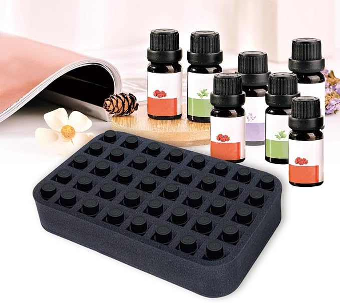 Essential oils Organizer Holder Foam Pad with Slots, Holds 40 bottles of 10ml、15ml Bottles, Removable Dividers，Black