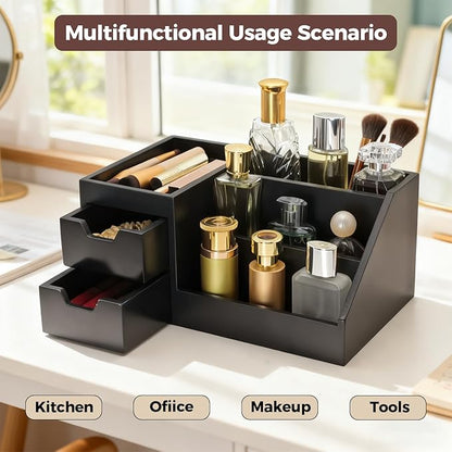 Countertop Perfume & Makeup Organizer - Wooden Rack, Cologne Stand Shelves & Skincare Organizer for Bedroom Dresser, Organizador de Perfumes Estante para Perfumes (Middle, 01) (Black, 01)