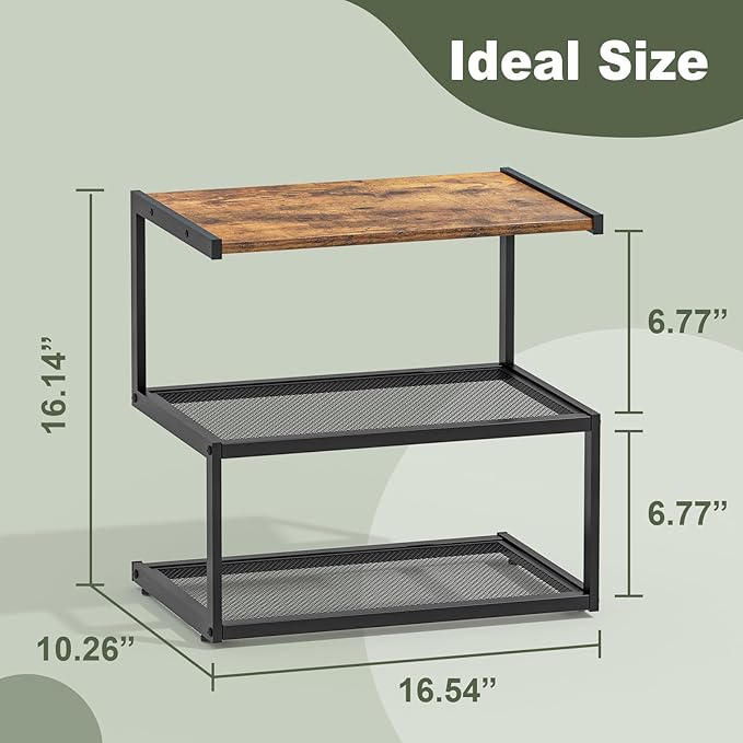 Shoe Rack, Unique 5-Shaped Free Standing Shoe Shelf, 3-Tier Wooden Shoe Organizer with Wooden Top and Steel Frame for Front Door Entrance, Entryway, Hallway, 16.54" D x 10.24" W x 16.14" H