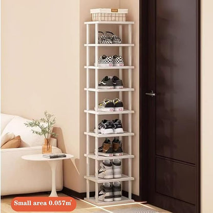 Bamboo Shoe Rack 12 Tier- Vertical Shoe Rack for Small Spaces, Tall Narrow Shoe Rack Organizer for Closet Entryway Corner Garage and Bedroom,Skinny Shoe Shelf with Free Stackable DIY White Storage