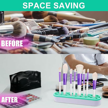 1Pcs Makeup Brushes Holder Silicone Make Up Brush Holder Stand Makeup Vanity Brush Holders for Painting Pen Brushes Nail Clippers Drill Pens Ruler Sewing Craft Tools (Green)