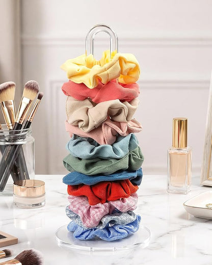 Acrylic Scrunchies Holder Stand Hair Accessories Organizer Simple transparent Scrunchies Tower Hold 25-35 Scrunchies Modern Vertical Hair Tie Organizer Jewelry Scrunchy Holder for Girls