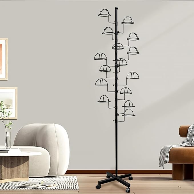 Montex Hat Rack Stand 15 Hooks, Hat Display Stand Metal, Hat Display for Stores, 15 Customisable Circular Hooks