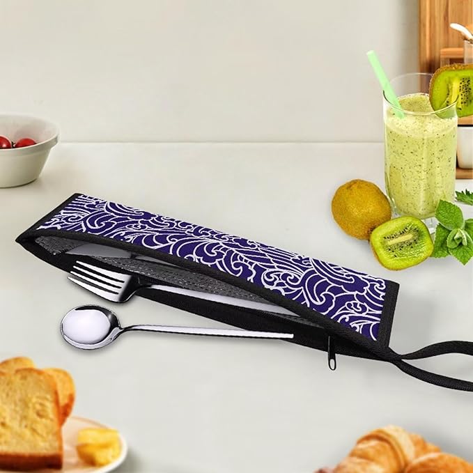 Purple Flatware Storage Bag Case Portable Travel Tableware Bag Travel Utensils Cutlery Bag for Fork Spoon, Chopsticks,11.8 Inch Camping Organzier