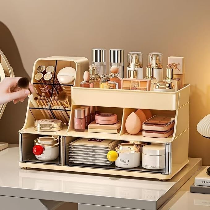 Makeup Organizer with Drawers for Vanity,Bathroom Countertop Organizer with Brushes Holder,Skincare Storage Organizer,Perfect Cosmetic Display Case for Your Beauty Essential