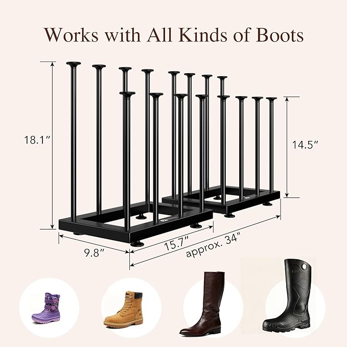 Shoe Rack Organizer, Free Standing Shoe Storage Shelf, Narrow Space-Saving Design for Tall Boot, Metal Boot Holder Organization for Closet, Entryway, Garage, Bedroom, Outdoor, Fits 8 Pairs