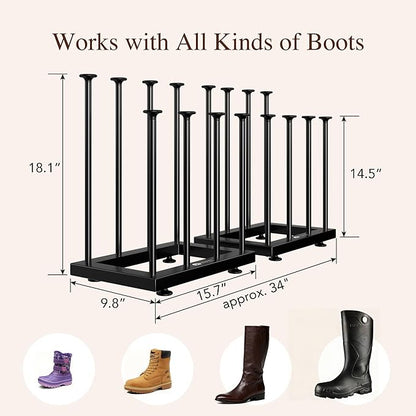 Shoe Rack Organizer, Free Standing Shoe Storage Shelf, Narrow Space-Saving Design for Tall Boot, Metal Boot Holder Organization for Closet, Entryway, Garage, Bedroom, Outdoor, Fits 8 Pairs