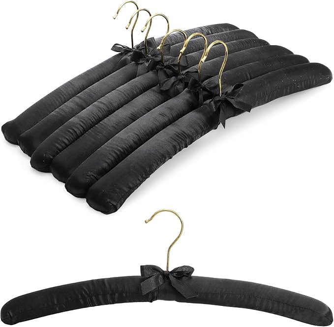 Tosnail 12 Pack Satin Padded Hangers, Foam Padded Dress Hanger with Gold Hook - Black