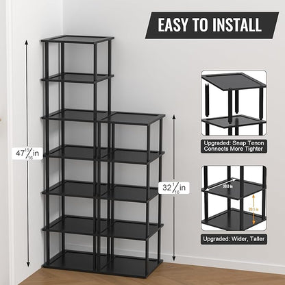 MHXW SXPN Bamboo Free Standing Shoe Rack Shelf Multi Tier Tall Wooden Stackable Shoes Rack Organizer for Closet Front Door Entrance Narrow Vertical Shoe Storage (Black, 12 Tiers)
