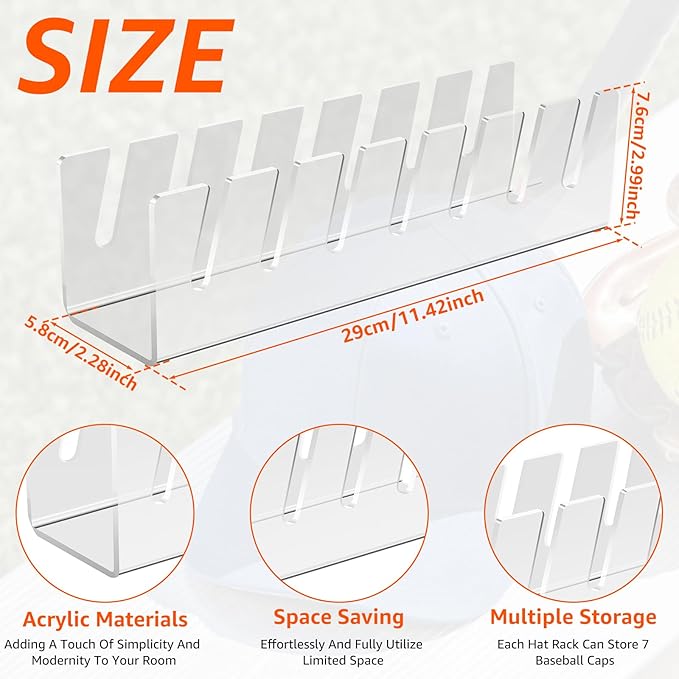 2pc Hat Organizer For Baseball Caps,No Install Basketball Cap Storage Rack,Accommodate 2x7 Baseball Caps,Acrylic Hat Display Rack Hat Rack Hat Storage In Cloakroom/Wardrobe/Bedroom/Dressing Table