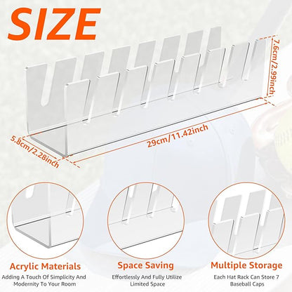 2pc Hat Organizer For Baseball Caps,No Install Basketball Cap Storage Rack,Accommodate 2x7 Baseball Caps,Acrylic Hat Display Rack Hat Rack Hat Storage In Cloakroom/Wardrobe/Bedroom/Dressing Table
