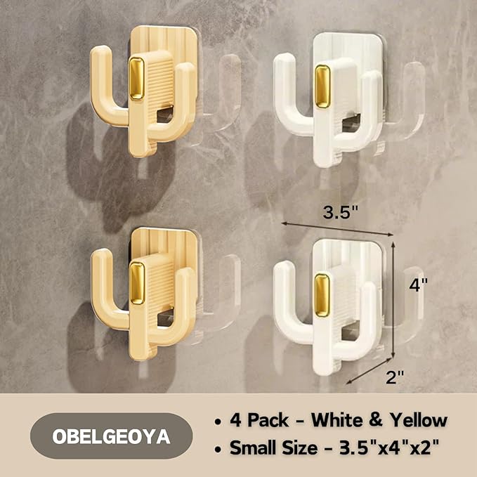 4 Pack Wall Mounted Shoe Rack - Multi-Use Hanging Organizer for Slippers, Hats, Towels & Keys, No-Drill Space-Saving Adhesive Storage for Home, Bathroom & RV, White & Yellow