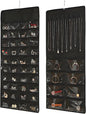 48 Pockets Hanging Jewelry Organizer with Necklace Straps, Double-Sided Black Closet Jewelry Holder for Space-Saving Storage of Earrings, Bracelets & Necklaces