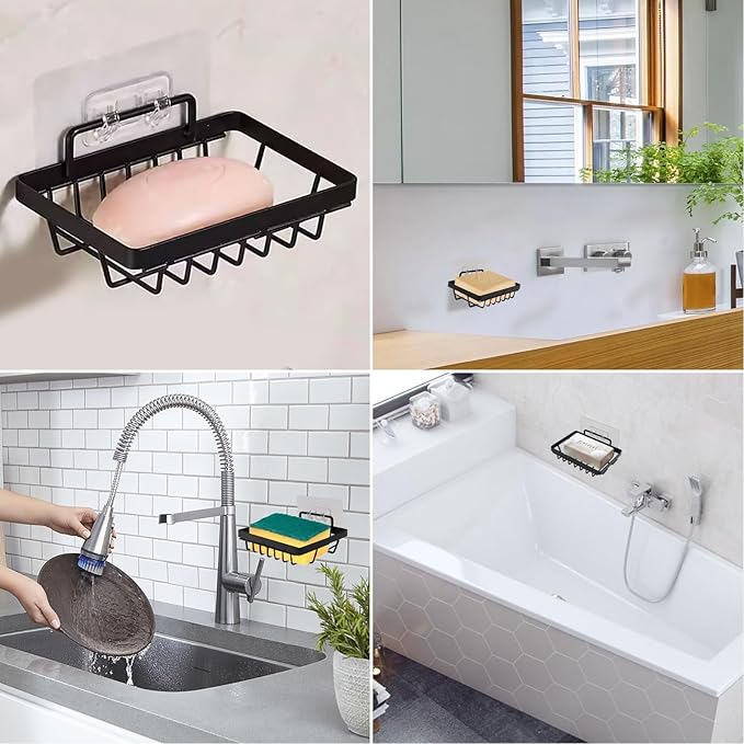 Carrie Joe Soap Dish Holder No Drilling 304 Rustproof Stainless Steel Wall Mounted Soap Holder Tray Bar Sponge Holder for Bathroom & Kitchen