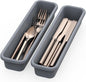 2 Pack Silicone Silverware Organizer, DIY Free Combination Utensil Drawer Organizer, Silverware Drawer Organizer, Flatware Cutlery Tray for Spoons Forks, Anti-slip Design (Grey)