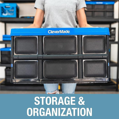CleverMade Collapsible Storage Bins 32L 3 Pack – Heavy Duty Foldable Storage Bins with Built-In Handles for Garage Storage and Home Organization - Ocean