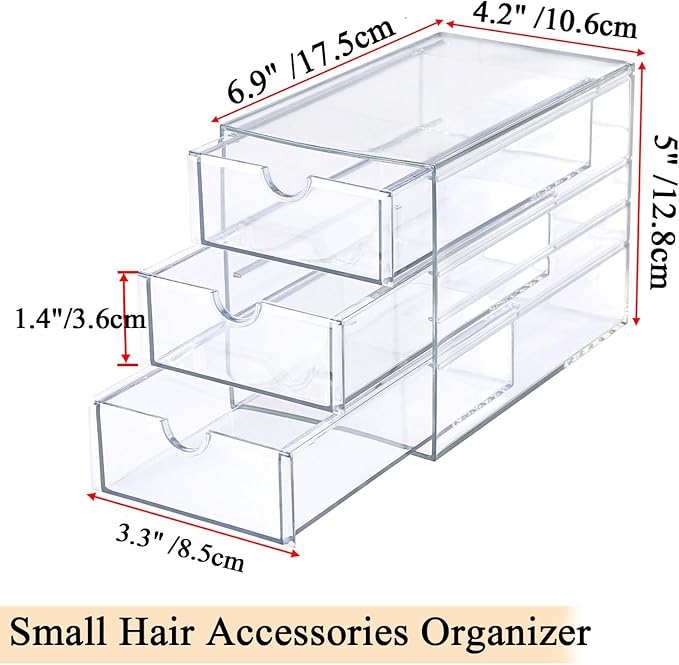 Hipiwe 3 Drawers Acrylic Drawer Organizer Clear Desktop Organizer for Hair Accessories Jewelry Stationery Office Supplies Acrylic Drawer Storage Box for Vanity Bathroom Closet